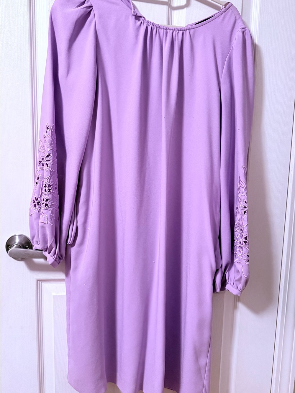 Lilac Long Sleeve Shift Dress with Eyelet Sleeve Detail